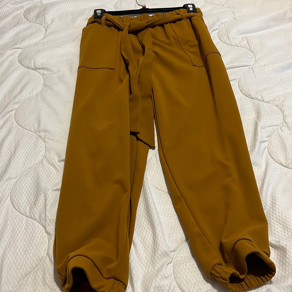 Woman tan Bollywood pants